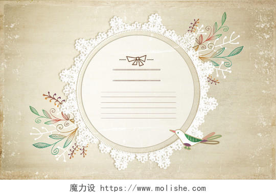 信纸古典素雅欧式花纹手绘植物叶子小鸟清新文艺信纸